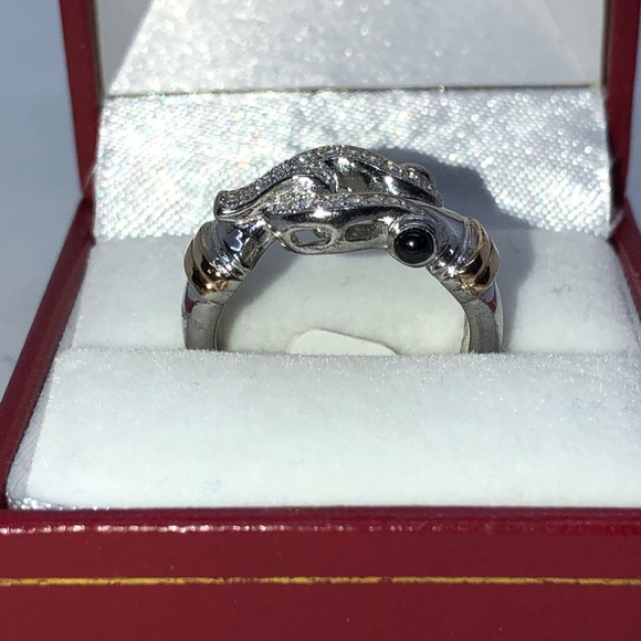 925 Sterling & 14K Gold Black Spinel Band Ring 7